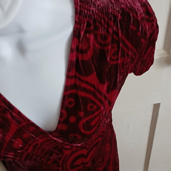 Vintage Red Velvet Maxi Dress Silk Blend Whimsigoth Burnout - Picture 11 of 15